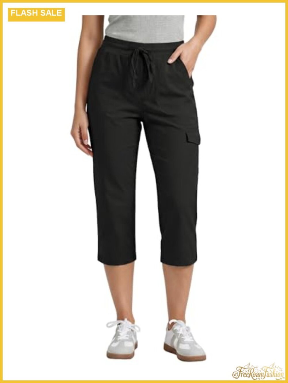 Women's Cargo Capri Pants Elastic High Waist Drawstring Cotton Blend